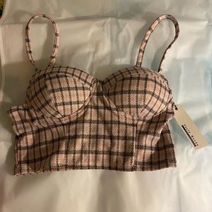 NWT plaid bustier crop top - pink/gray